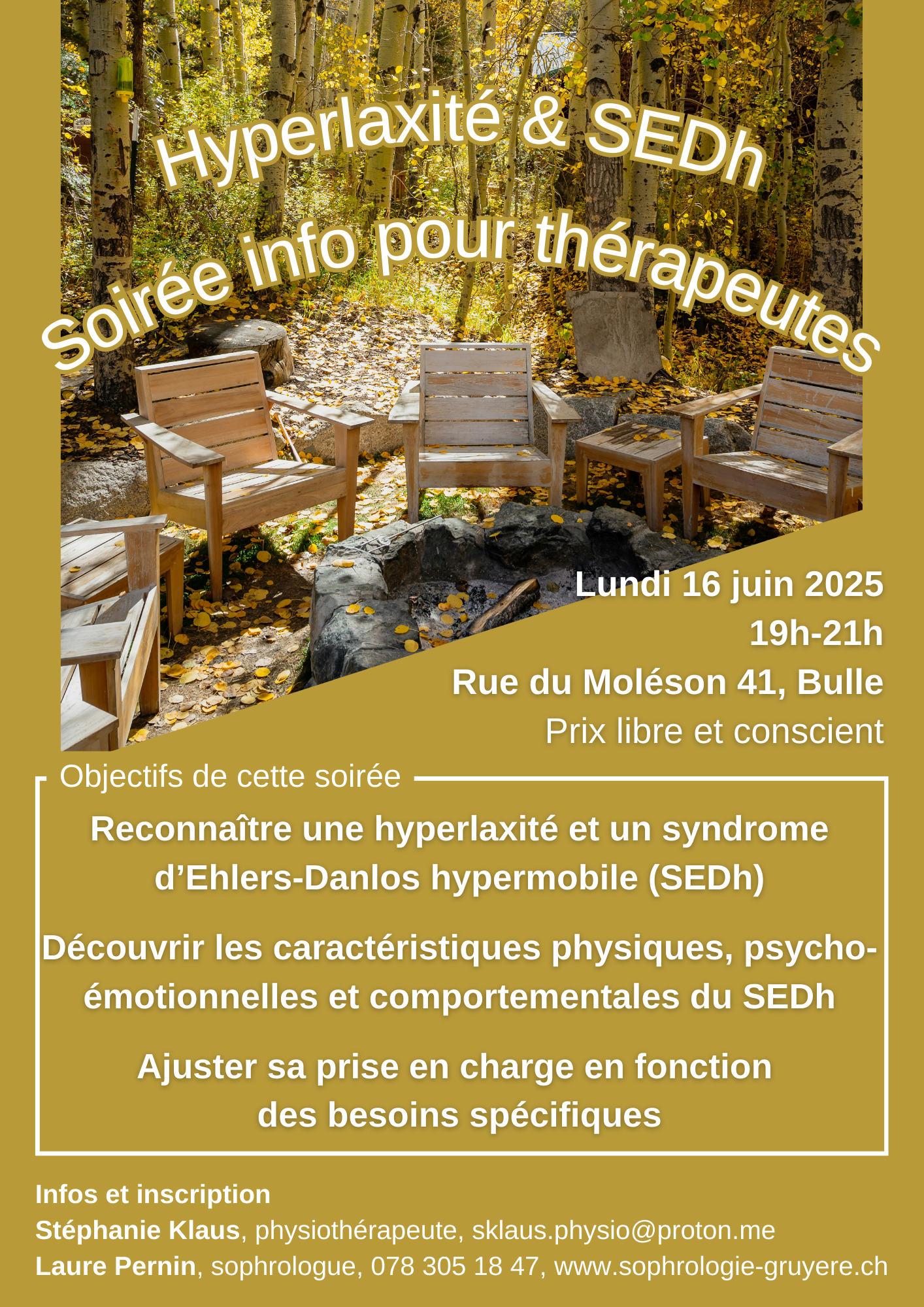 Flyer Soirée info du 16 juin 2025 Formation continue professionnel de la santé hyperlaxité et syndrome d'Ehlers Danlos hypermobile (SEDh)