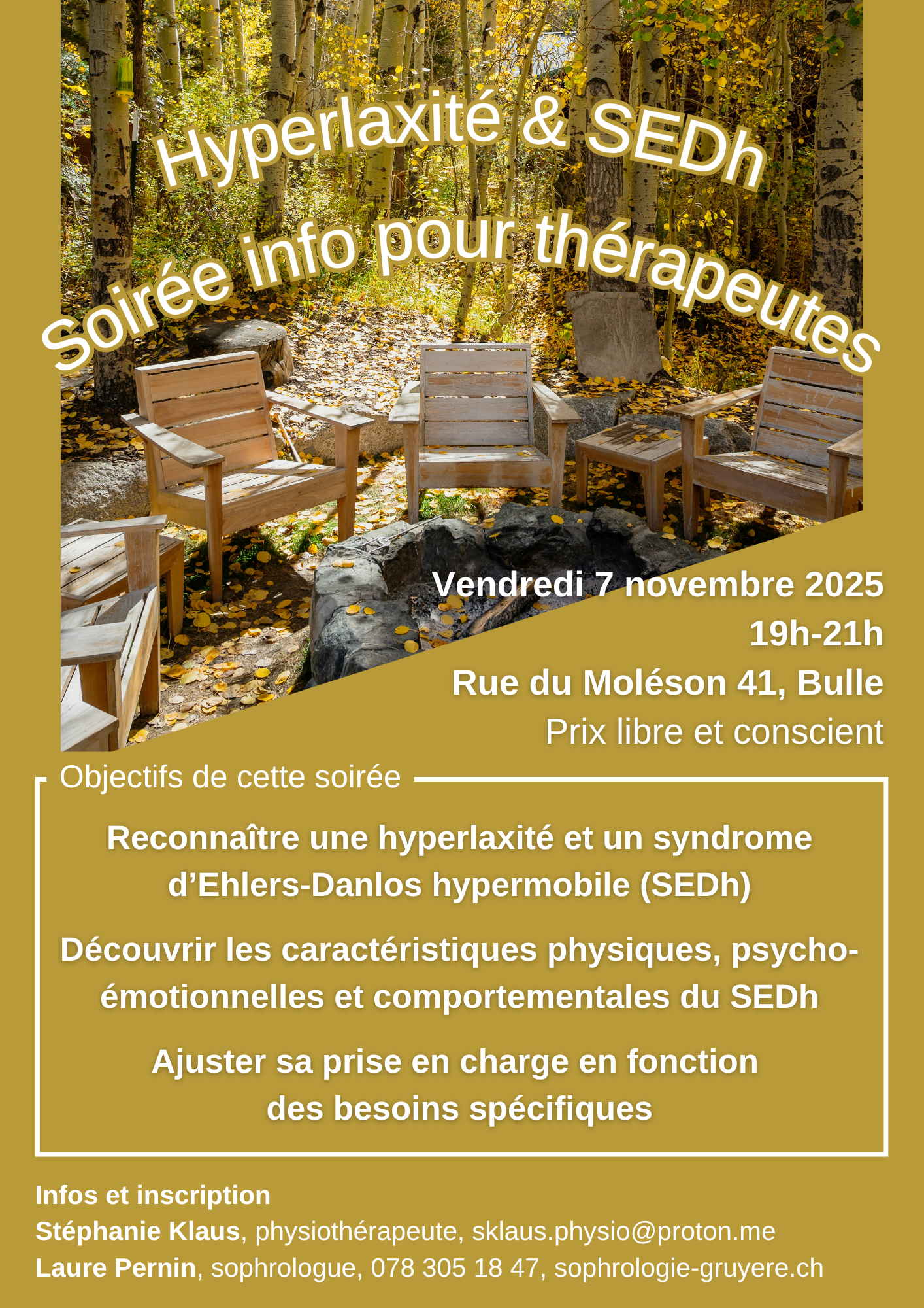 Flyer Soirée info du 7 novembre 2025 Formation continue professionnel de la santé hyperlaxité et syndrome d'Ehlers Danlos hypermobile (SEDh)
